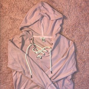 Forever 21 baby pink lace up hoodie